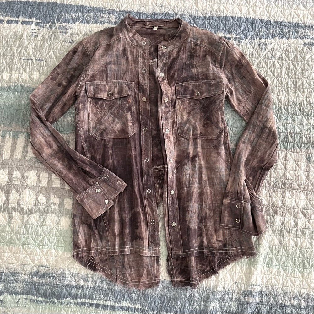 NWOT Purple/Grey Distressed Button-Up Shirt